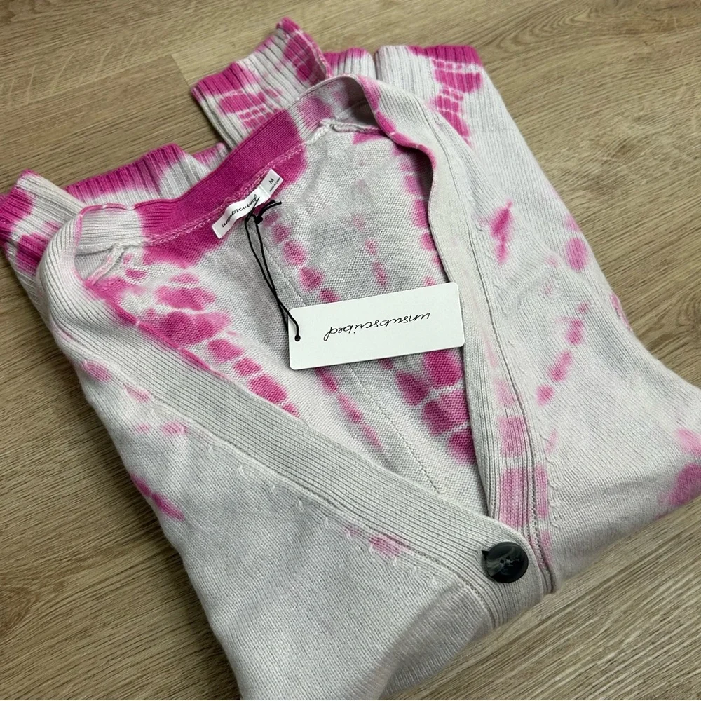NWT Unsubscribed 100% Cashmere Pink Tie Dye Button Down Boyfriend Cardigan